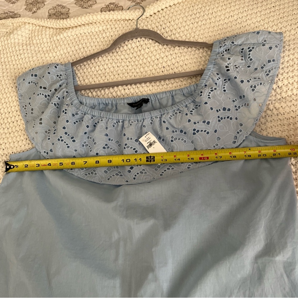 NWT Banana Republic Sky Blue Eyelet Blouse Sz Large Boho Feminine Beach - Picture 7 of 12